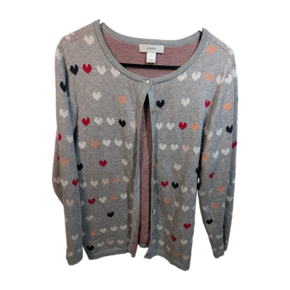 Christopher & Banks CJ 100% Cotton Hearts Cardigan Sweater Top Women's 0X 14 16